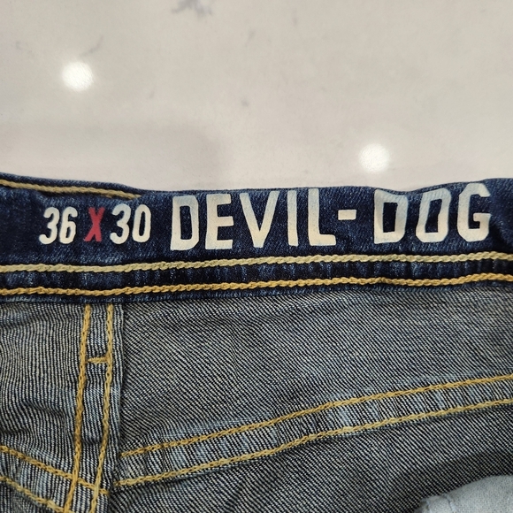 Devil Dog Jeans Dungarees Dark Blue Wash Straight Stretch Denim Mens 36x30 - Picture 7 of 15